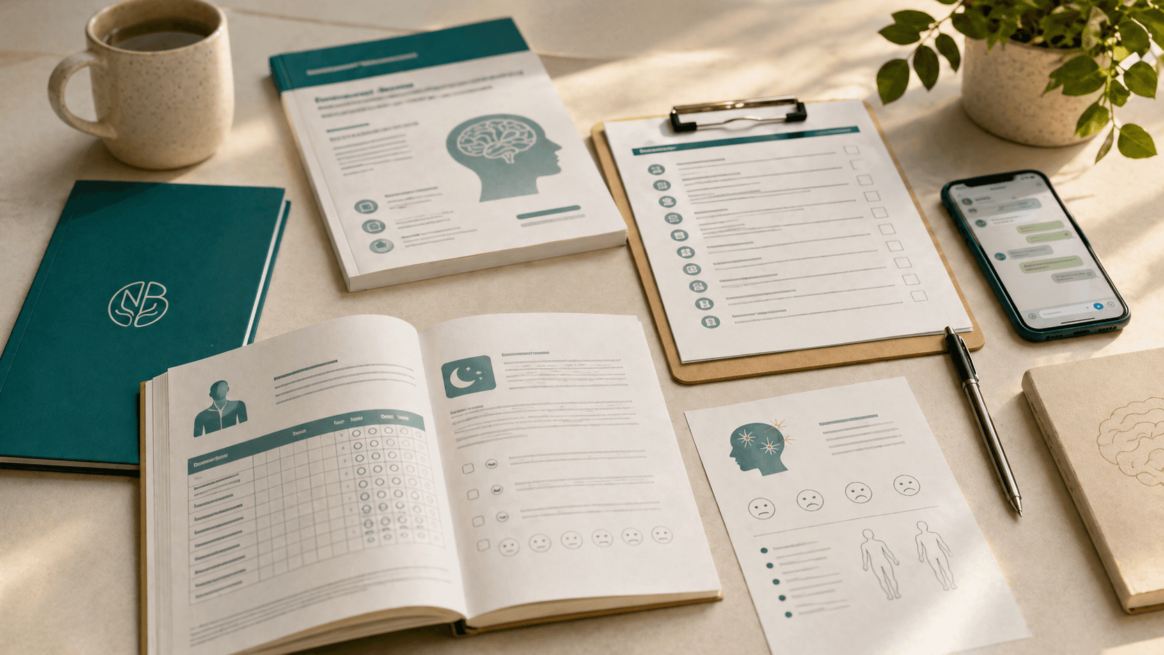 Materi edukasi pasien neurologi, checklist konsultasi, diary gejala, dan jalur kontak klinik.